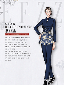 efzz原創(chuàng)設(shè)計(jì)藏藍(lán)色中餐服務(wù)員服裝款式圖2149
