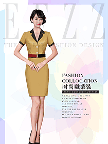 淺黃色夏裝連衣裙制服設(shè)計圖1091