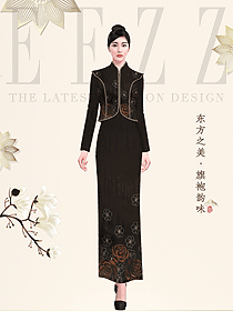 酒店中餐迎賓深咖色旗袍服裝設(shè)計圖992