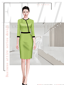 蘋果綠女職業(yè)春季新款ol白領(lǐng)職場簡約連衣裙設(shè)計圖