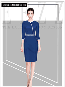 藍色冷淡風夏天法式風格連衣裙職場女裝設計圖