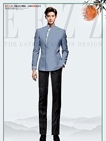 酒店餐飲中式服務員工作服男長袖定制制服設計圖