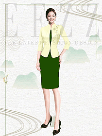 新中式酒店女前臺接待員工職業(yè)裝設(shè)計圖