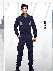 藏藍(lán)色汽車間維修電焊阻燃反光條連體服定制設(shè)計工作服
