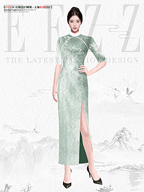 墨綠色設(shè)計古風(fēng)女子氣質(zhì)旗袍定制設(shè)計秀