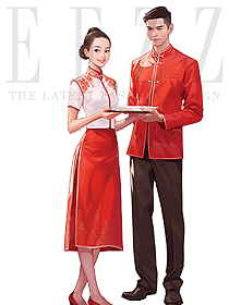 酒店宴會(huì)廳男女接待人員制服紅色套裝定制設(shè)計(jì)圖