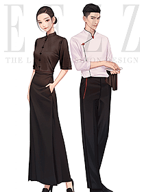 餐飲茶樓跑堂店小二深色中式制服定制款