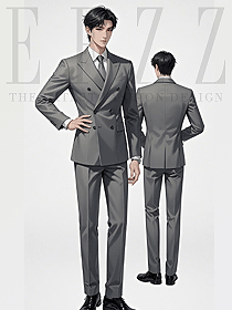 秋冬灰雙排扣職業(yè)套裝男女同款商務(wù)西裝手繪圖