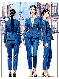 女銷售寶石藍(lán)西裝正裝上班工作服定制手繪圖