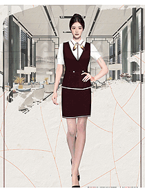 深玫紅色前臺(tái)銷(xiāo)售職業(yè)馬夾工作服套裝