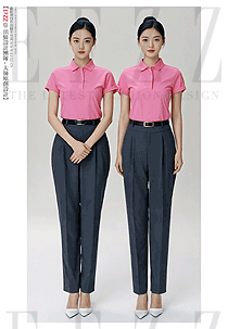 企業(yè)polo衫女款粉紅色翻領(lǐng)T恤工裝