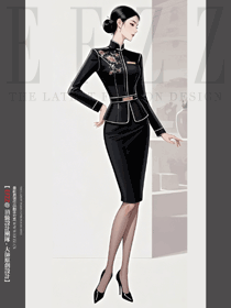 高端酒店前臺(tái)案場(chǎng)文員黑色立領(lǐng)刺繡工作服