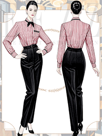 奶茶蛋糕面包甜品烘焙店員工長袖條紋襯衫效果圖