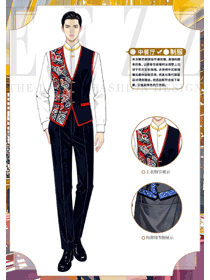 四川特色酒店中餐廳紅黑色員工馬甲手繪圖