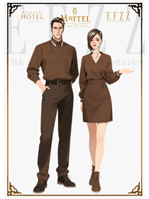 自然色系酒店餐廳男女工裝：棕色制服的戶外基因轉譯
