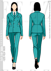 「薄荷綠精英」原創(chuàng)手繪后收腰胸袋三角巾商務(wù)套裝設(shè)計(jì)