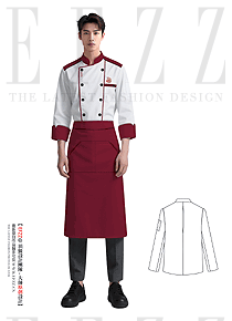 喜慶國風廚師服定制設計方案｜白身紅鑲邊+同色系圍裙打造后廚喜慶形象