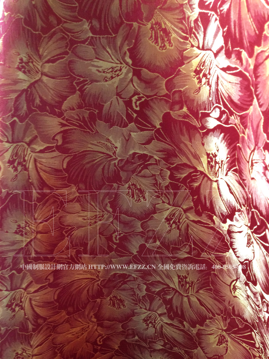 紅底金色百合花紋提花布面料