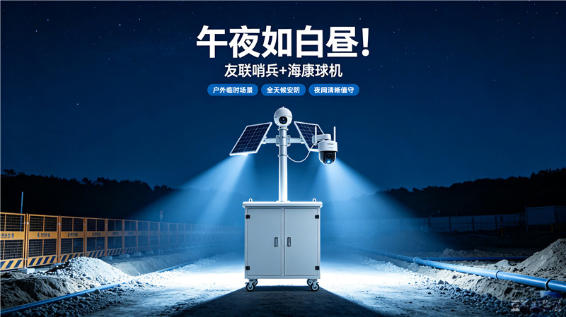 午夜如白晝！夜間安防 友聯哨兵+海康球機，戶外臨時場景全天候安防